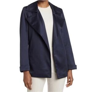 Adrianna Papell Trench Jacket Blazer Women's Size Medium Navy Blue Long Sleeve
